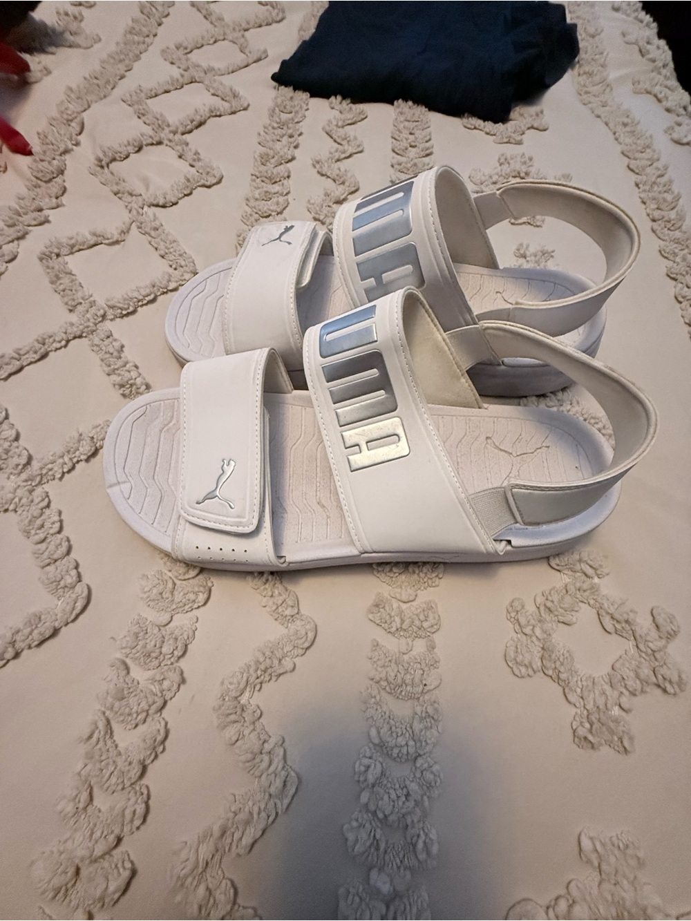 Puma White Women’s Slide Sandals with Metallic Accents
